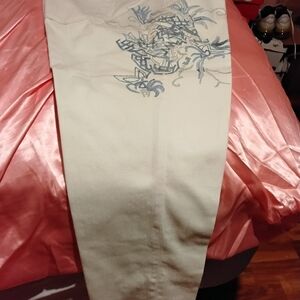 Denim 24/7 Cream Pants with Blue Embroidery